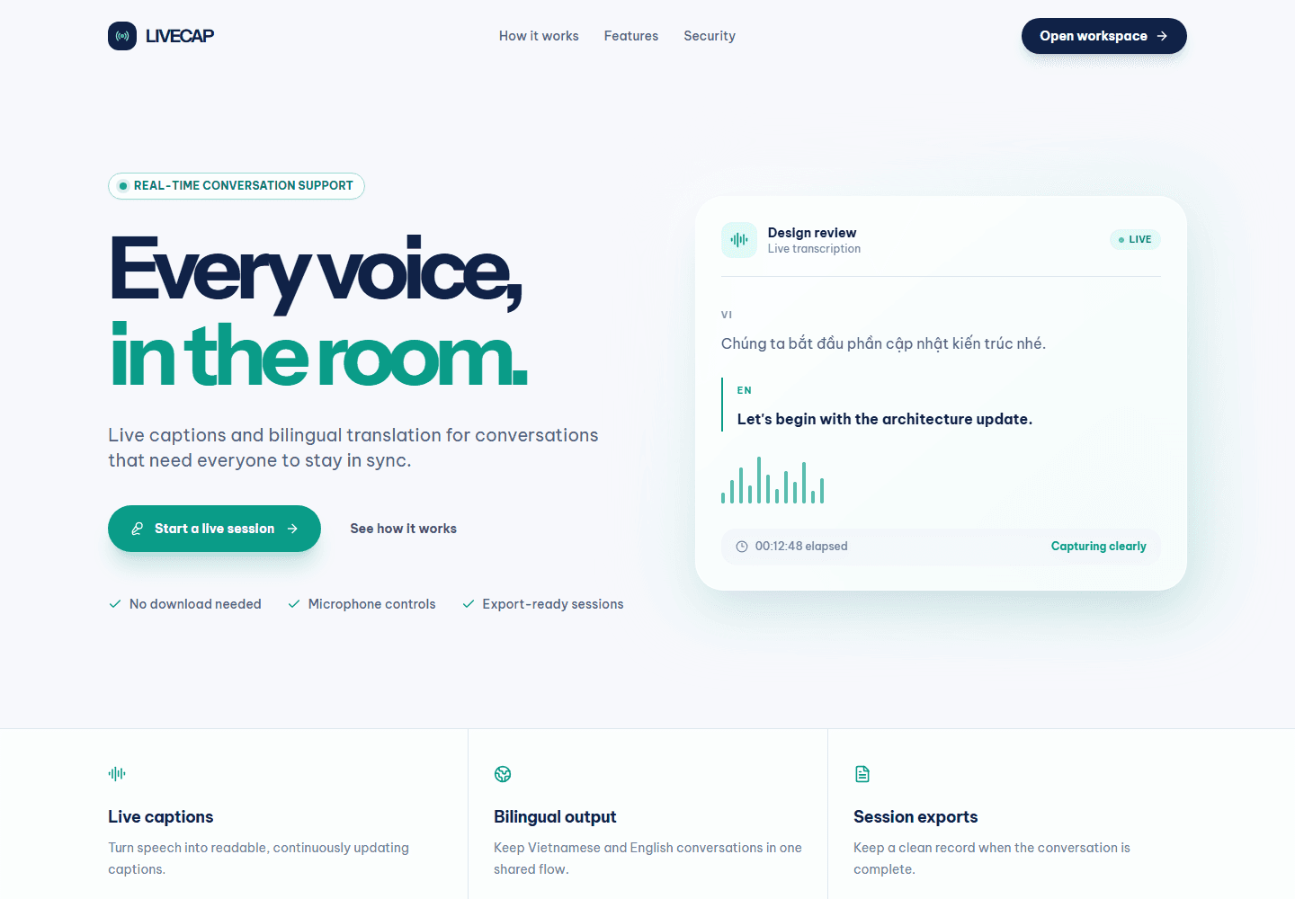 LiveCap production landing page